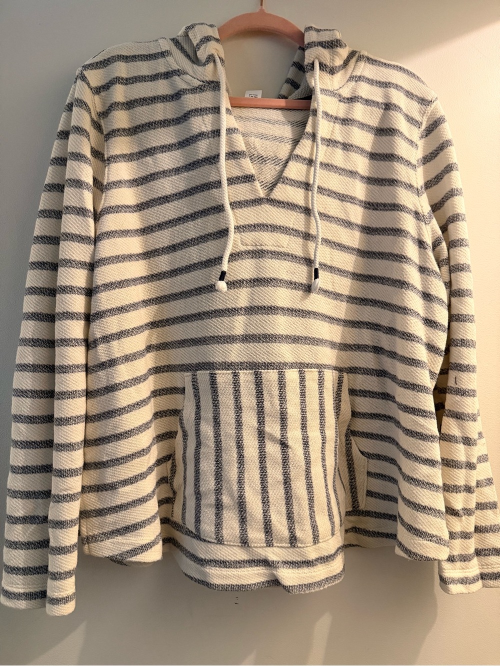 Old Navy Striped V-Neck Hooded Pullover - Cream and Denim Blue